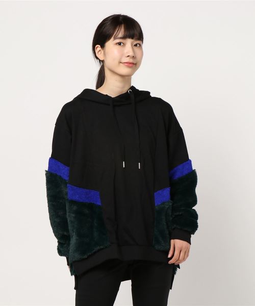 チャイハネ（チャイハネ）の「【チャイハネ】フェイクファーパッチワークパーカー（パーカー・レディース・ホワイト/ブラック/ブラウン・FREE）」の4枚目の写真