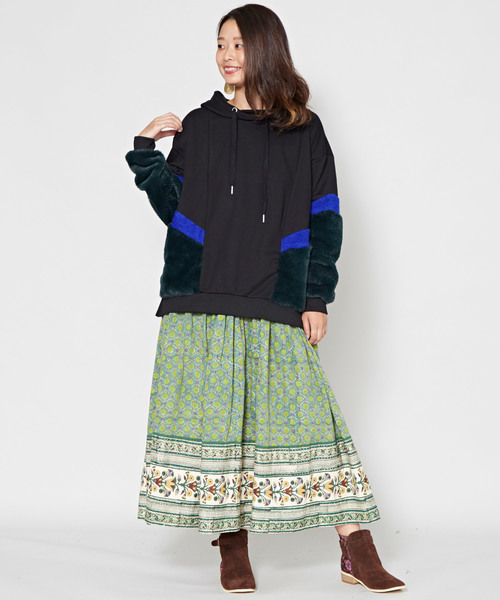 チャイハネ（チャイハネ）の「【チャイハネ】フェイクファーパッチワークパーカー（パーカー・レディース・ホワイト/ブラック/ブラウン・FREE）」の7枚目の写真