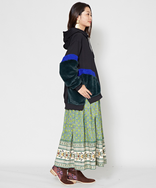 チャイハネ（チャイハネ）の「【チャイハネ】フェイクファーパッチワークパーカー（パーカー・レディース・ホワイト/ブラック/ブラウン・FREE）」の8枚目の写真