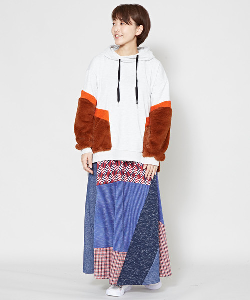 チャイハネ（チャイハネ）の「【チャイハネ】フェイクファーパッチワークパーカー（パーカー・レディース・ホワイト/ブラック/ブラウン・FREE）」の10枚目の写真