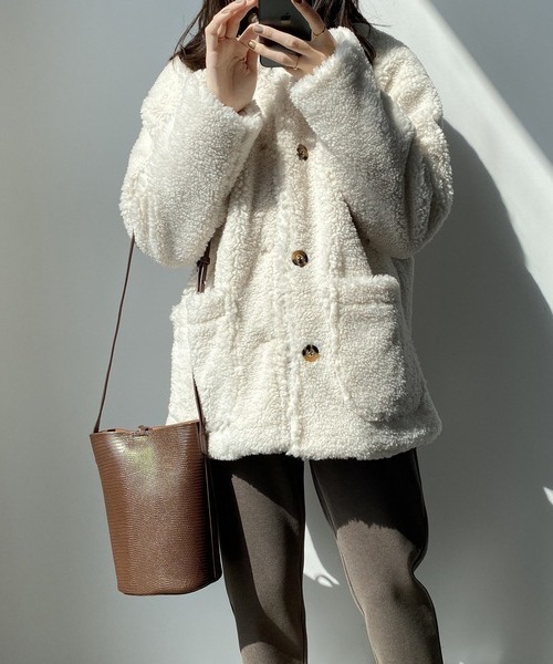 chuclla】【2019AW】ボア コート ノーカラー ブルゾン ウール混 chw953