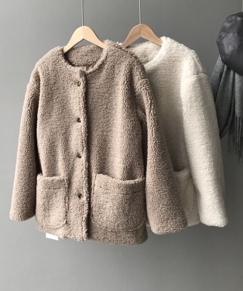 chuclla（チュクラ）の「【chuclla】【2019AW】ボア コート ノーカラー ブルゾン ウール混 chw953（ブルゾン・レディース・アイボリー/モカ・M/L）」の18枚目の写真