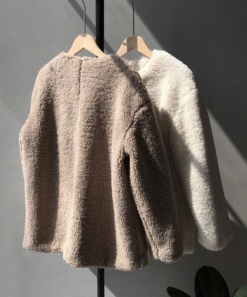 chuclla（チュクラ）の「【chuclla】【2019AW】ボア コート ノーカラー ブルゾン ウール混 chw953（ブルゾン・レディース・アイボリー/モカ・M/L）」の8枚目の写真