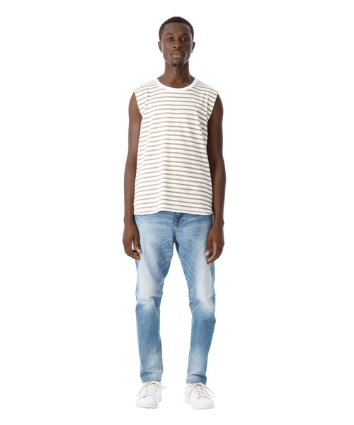 DAILY STANDARD by SANDINISTA(デイリースタンダードバイサンディニスタ)の「Cadet Sleeveless Border Tee / スリーブレスボーダートップ(Tシャツ/カットソー・メンズ・ホワイト×ブラック/ホワイト系その他/ホワイト×ネイビー・SMALL/MEDIUM/LARGE/X-LARGE/X-SMALL)」の9枚目の写真