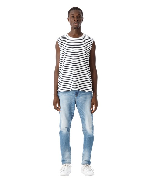DAILY STANDARD by SANDINISTA(デイリースタンダードバイサンディニスタ)の「Cadet Sleeveless Border Tee / スリーブレスボーダートップ(Tシャツ/カットソー・メンズ・ホワイト×ブラック/ホワイト系その他/ホワイト×ネイビー・SMALL/MEDIUM/LARGE/X-LARGE/X-SMALL)」の10枚目の写真