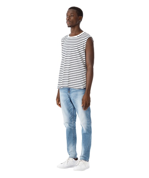 DAILY STANDARD by SANDINISTA(デイリースタンダードバイサンディニスタ)の「Cadet Sleeveless Border Tee / スリーブレスボーダートップ(Tシャツ/カットソー・メンズ・ホワイト×ブラック/ホワイト系その他/ホワイト×ネイビー・SMALL/MEDIUM/LARGE/X-LARGE/X-SMALL)」の11枚目の写真