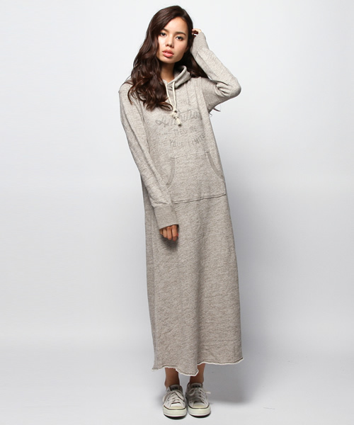 Goa ゴア の 粗挽き杢 裏毛プリントフードパーカーワンピ ワンピース Wear