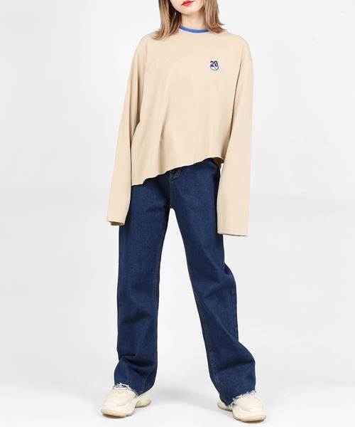 DING（ディング）の「DING/アシンメトリーロングTシャツ（Tシャツ/カットソー・レディース・グレー/ホワイト/ベージュ・FREE）」の7枚目の写真