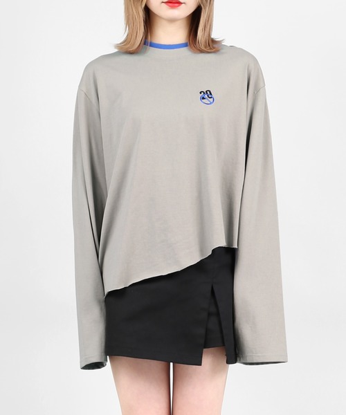 DING（ディング）の「DING/アシンメトリーロングTシャツ（Tシャツ/カットソー・レディース・グレー/ホワイト/ベージュ・FREE）」の8枚目の写真