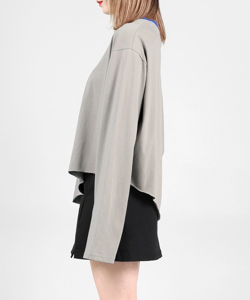 DING（ディング）の「DING/アシンメトリーロングTシャツ（Tシャツ/カットソー・レディース・グレー/ホワイト/ベージュ・FREE）」の9枚目の写真