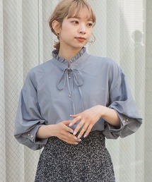 [2021SS新色登場]キラキラ釦袖タックブラウス