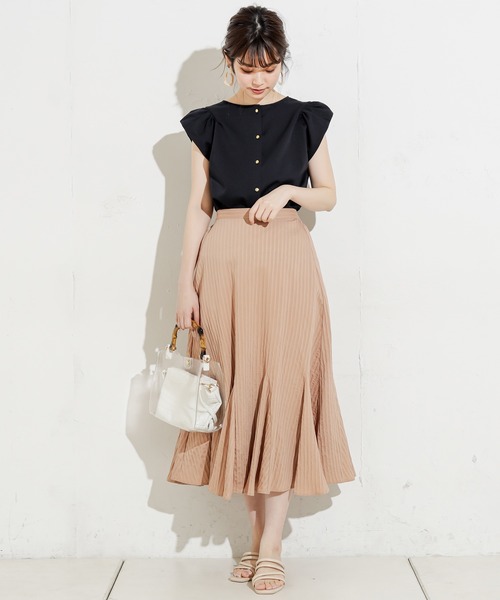 フレアスカート ブラック ベージュ ストライプ シアーストライプフレアスカート