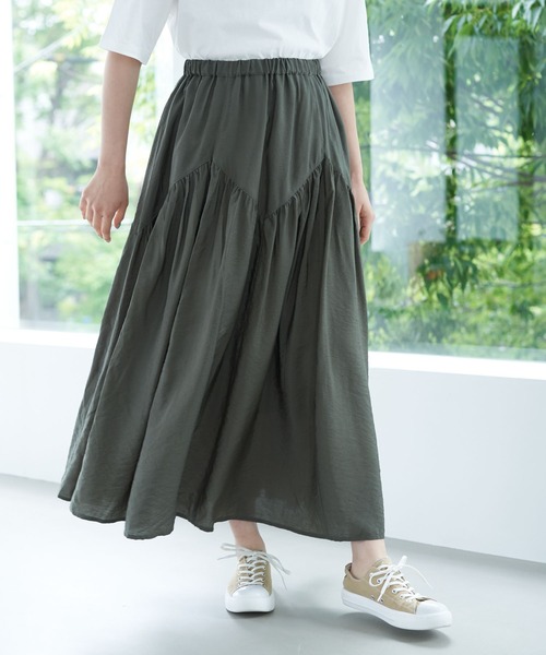 AMERICAN HOLIC（アメリカンホリック）の「ジグザグギャザーロングスカート　＊〇（スカート・レディース・モカ/カーキ/ブラック/グレイッシュベージュ・FREE）」の4枚目の写真