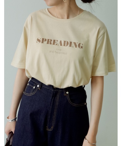 Re:EDIT(リエディ)の「クルーネックフロントロゴTシャツ(Tシャツ/カットソー)」|ライトベージュ