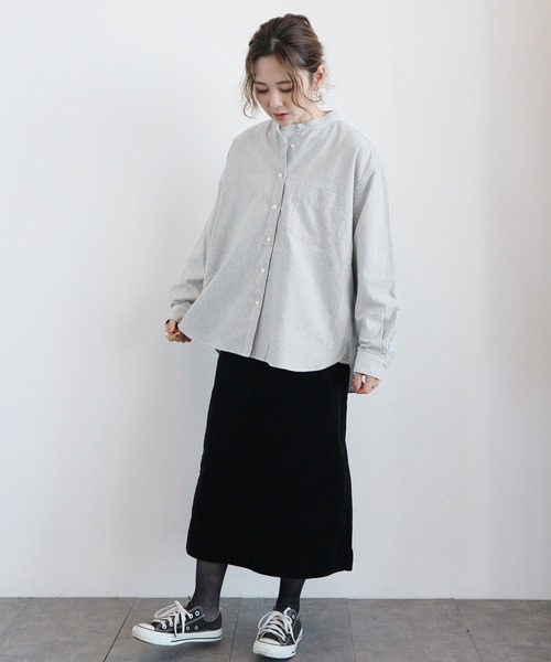 AMERICAN HOLIC（アメリカンホリック）の「スタンドカラー綿オックスシャツ（シャツ/ブラウス・レディース・ベージュ/ネイビー/オフホワイト/サックスブルー/ストライプ/チェック/ブルー系その他4・MEDIUM/LARGE）」の14枚目の写真