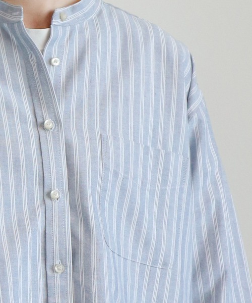 AMERICAN HOLIC（アメリカンホリック）の「スタンドカラー綿オックスシャツ（シャツ/ブラウス・レディース・ベージュ/ネイビー/オフホワイト/サックスブルー/ストライプ/チェック/ブルー系その他4・MEDIUM/LARGE）」の16枚目の写真