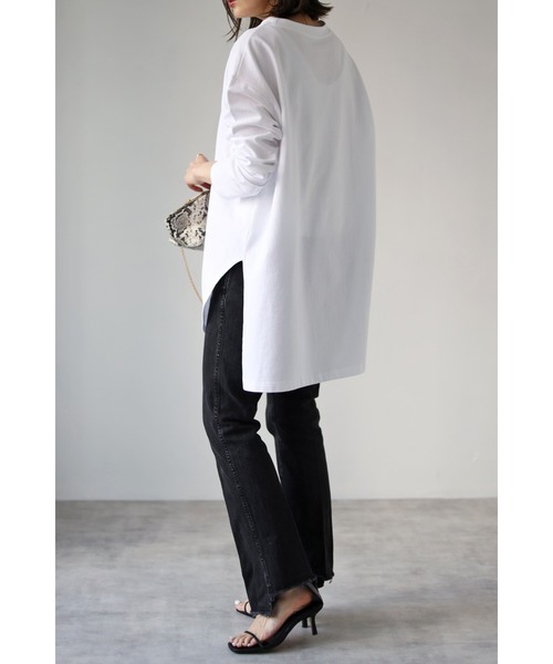 Bonjour Sagan（ボンジュールサガン）の「コットンサイドスリットロンT（Tシャツ/カットソー・レディース・ホワイト/ブラック/ピンクベージュ/パープル・FREE）」の11枚目の写真