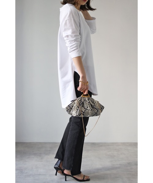 Bonjour Sagan（ボンジュールサガン）の「コットンサイドスリットロンT（Tシャツ/カットソー・レディース・ホワイト/ブラック/ピンクベージュ/パープル・FREE）」の12枚目の写真