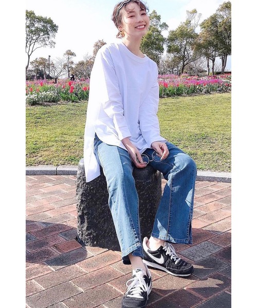 Bonjour Sagan（ボンジュールサガン）の「コットンサイドスリットロンT（Tシャツ/カットソー・レディース・ホワイト/ブラック/ピンクベージュ/パープル・FREE）」の15枚目の写真