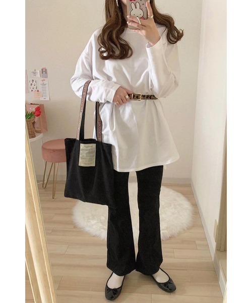 Bonjour Sagan（ボンジュールサガン）の「コットンサイドスリットロンT（Tシャツ/カットソー・レディース・ホワイト/ブラック/ピンクベージュ/パープル・FREE）」の16枚目の写真