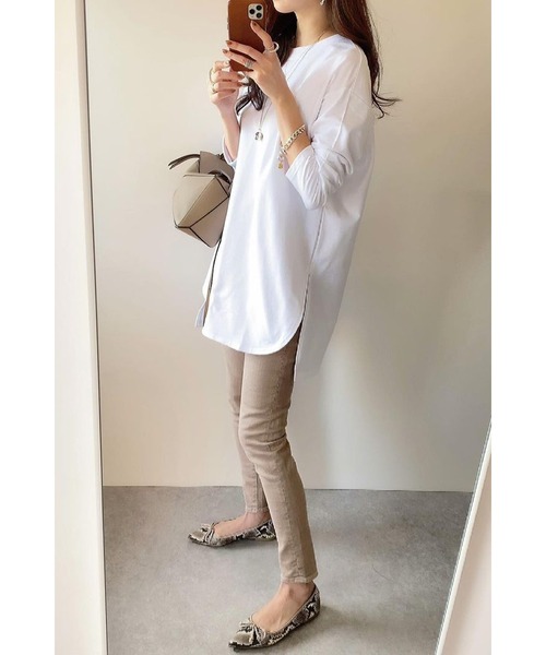 Bonjour Sagan（ボンジュールサガン）の「コットンサイドスリットロンT（Tシャツ/カットソー・レディース・ホワイト/ブラック/ピンクベージュ/パープル・FREE）」の17枚目の写真