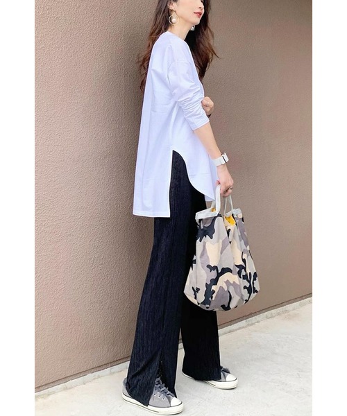 Bonjour Sagan（ボンジュールサガン）の「コットンサイドスリットロンT（Tシャツ/カットソー・レディース・ホワイト/ブラック/ピンクベージュ/パープル・FREE）」の18枚目の写真