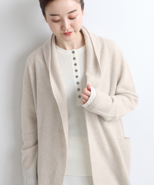 IENA（イエナ）の「Chess ストールカラー カーディガン◆（カーディガン/ボレロ・レディース・チャコールグレー/ベージュ系その他・FREE）」の5枚目の写真