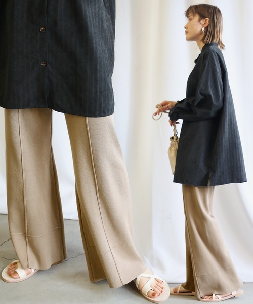 select MOCA（セレクトモカ）の「2021 SS センターラインフレアスプリングニットパンツ（その他パンツ・レディース・ブラック/ベージュ/アイボリー・FREE）」の3枚目の写真