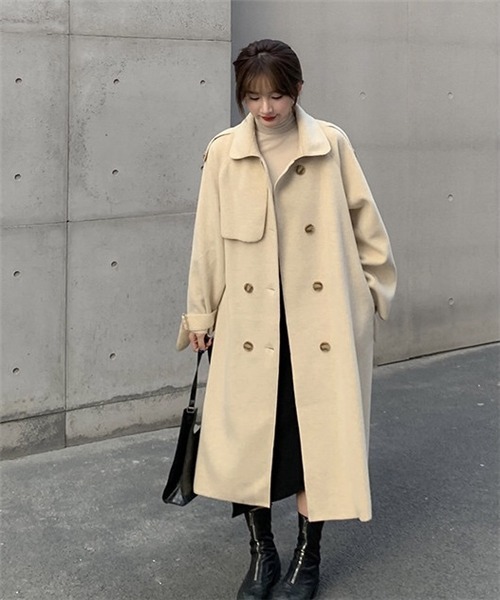 ベージュ ダブルブレスト ロングコート MODO ベージュ ダブル