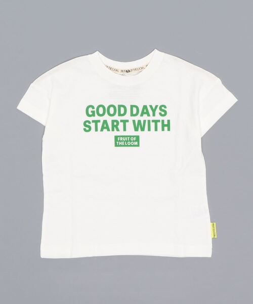 FRUIT OF THE LOOM（フルーツオブザルーム）の「フロックロゴ Pt ドロップショルダー Tee / Tシャツ / 半袖 / 前面 / プリント / カジュアル / ユニセックス / キッズ（Tシャツ/カットソー・キッズ・ホワイト/ブラック/グレー・90-100cm/130-140cm/110-120cm）」の2枚目の写真