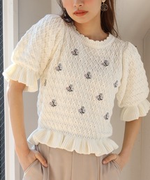 花刺繍ニット