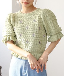 花刺繍ニット