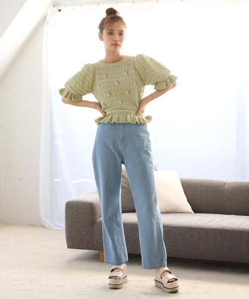 one after another NICE CLAUP（ワンアフターアナザーナイスクラップ）の「花刺繍ニット（ニット/セーター・レディース・ブラック/オフホワイト/ライトグリーン・FREE）」の13枚目の写真