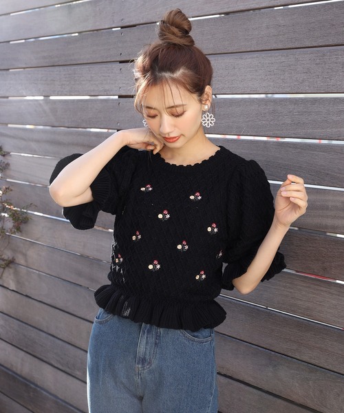 【新品】NICECLAUP フリルニット 3色 ナイスクラップ トップスセーター one after another NICE CLAUP/フリルのかわいいニット｜NICE
