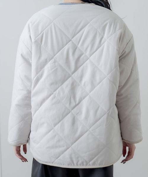 RASVOA(ラスボア)の「【WEB限定】ダイヤキルト×ボアリバーシブルコート(ノーカラーコート・レディース・カーキ/アイボリー/ブラック・FREE)」の19枚目の写真