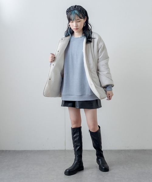 RASVOA(ラスボア)の「【WEB限定】ダイヤキルト×ボアリバーシブルコート(ノーカラーコート・レディース・カーキ/アイボリー/ブラック・FREE)」の15枚目の写真