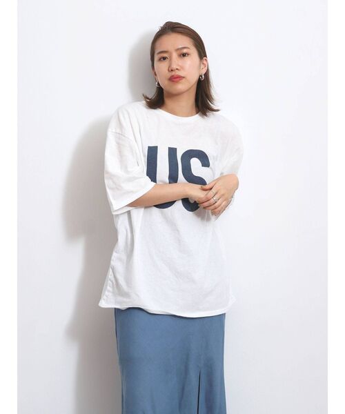 Ungrid（アングリッド）の「【10周年限定】USビッグTee（Tシャツ/カットソー・レディース・ネイビー/チャコールグレー/オフホワイト・FREE）」の4枚目の写真