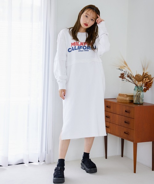 MILKFED.(ミルクフェド)の「LAYERED SWEAT DRESS(ワンピース・レディース・ホワイト/アッシュ/ブラック/ブラウン・ONE SIZE)」の1枚目の写真