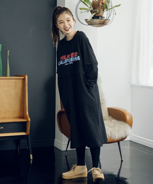 MILKFED.(ミルクフェド)の「LAYERED SWEAT DRESS(ワンピース・レディース・ホワイト/アッシュ/ブラック/ブラウン・ONE SIZE)」の2枚目の写真