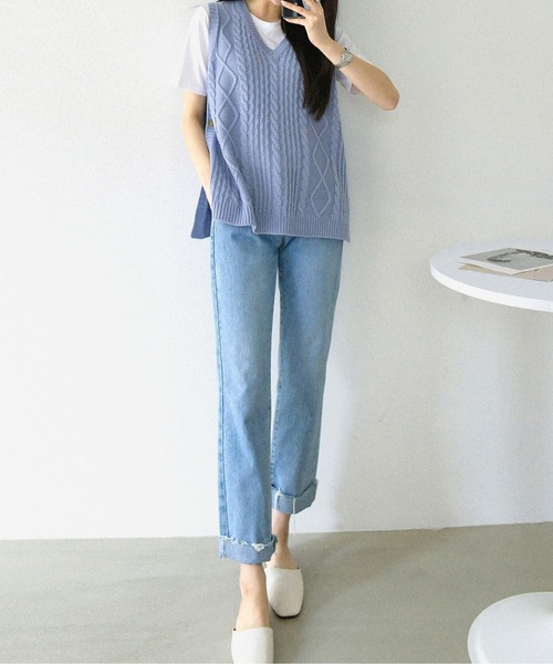 fd style（エフディ スタイル）の「【Chuzchuz】プレッツェルVネックニットベスト（ベスト・レディース・スカイブルー/ベージュ/ピンク/アイボリー・FREE）」の19枚目の写真