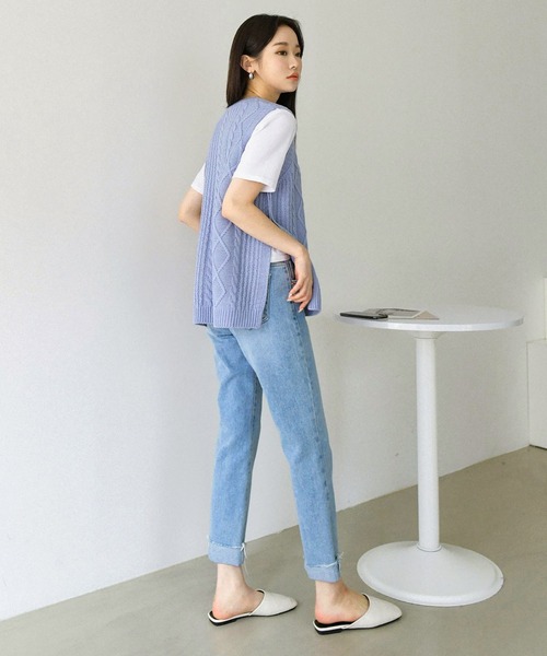 fd style（エフディ スタイル）の「【Chuzchuz】プレッツェルVネックニットベスト（ベスト・レディース・スカイブルー/ベージュ/ピンク/アイボリー・FREE）」の16枚目の写真