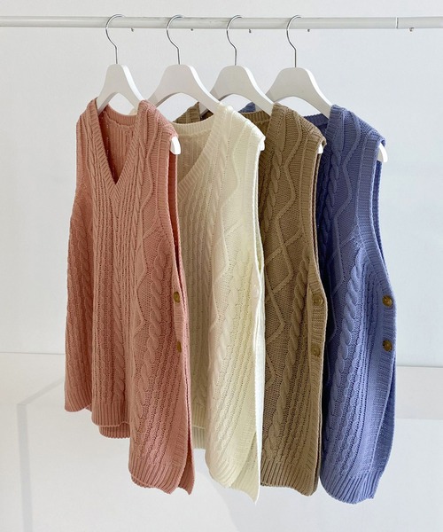 fd style（エフディ スタイル）の「【Chuzchuz】プレッツェルVネックニットベスト（ベスト・レディース・スカイブルー/ベージュ/ピンク/アイボリー・FREE）」の11枚目の写真