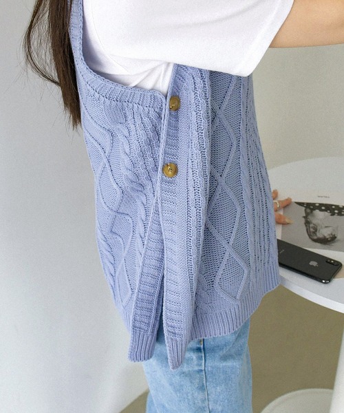 fd style（エフディ スタイル）の「【Chuzchuz】プレッツェルVネックニットベスト（ベスト・レディース・スカイブルー/ベージュ/ピンク/アイボリー・FREE）」の13枚目の写真