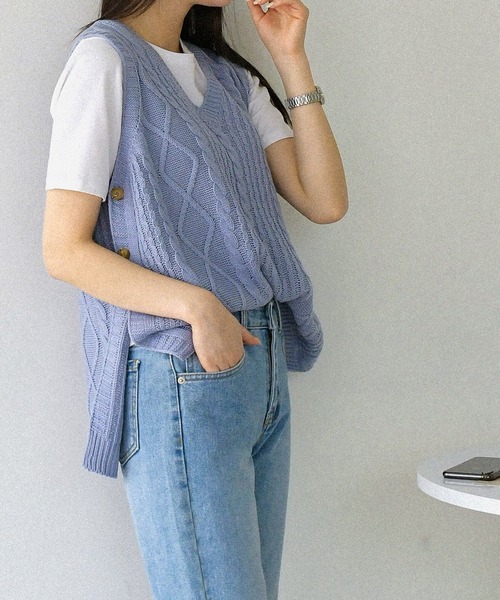 fd style（エフディ スタイル）の「【Chuzchuz】プレッツェルVネックニットベスト（ベスト・レディース・スカイブルー/ベージュ/ピンク/アイボリー・FREE）」の17枚目の写真