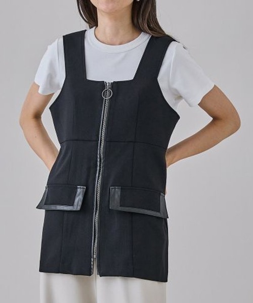city（シティ）の「【CITY】ミクスチャーウールレイヤードトップス/セットアップ対応（ベスト・レディース・ブラック/その他2・FREE）」の2枚目の写真