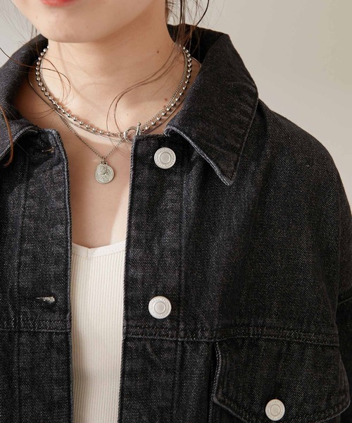 Chico(チコ)の「短丈ダメージデニムGジャン(デニムジャケット・レディース・ブラック/カーキ・FREE)」の18枚目の写真