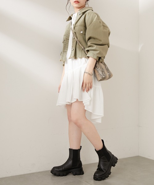 Chico(チコ)の「短丈ダメージデニムGジャン(デニムジャケット・レディース・ブラック/カーキ・FREE)」の10枚目の写真