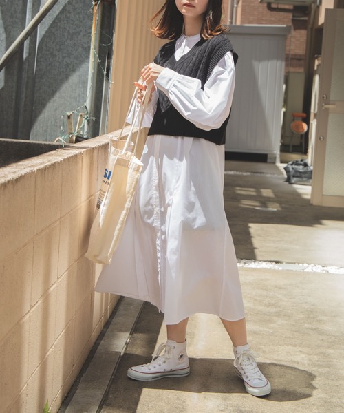 WEGO(ウィゴー)の「WEGO/タックスリーブシャツワンピース(シャツ/ブラウス・レディース・ホワイト・FREE)」の3枚目の写真