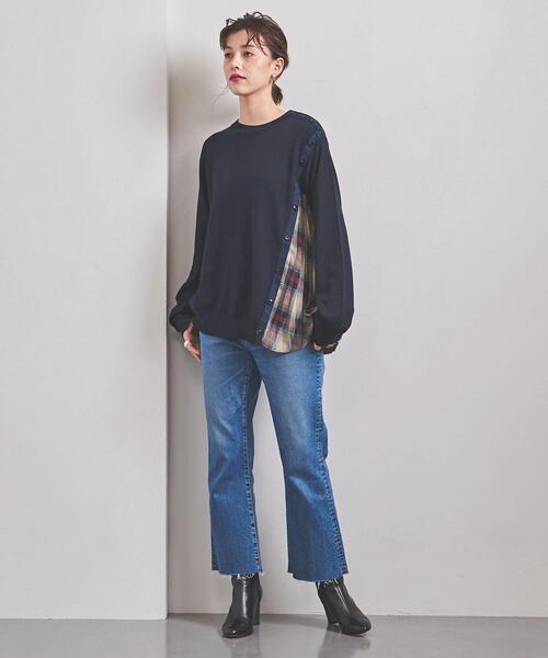 EZUMi(エズミ)の「<EZUMi(エズミ)>チェック サイドプリーツ ニット(ニット/セーター・レディース・ブラック/ネイビー・FREE)」の1枚目の写真