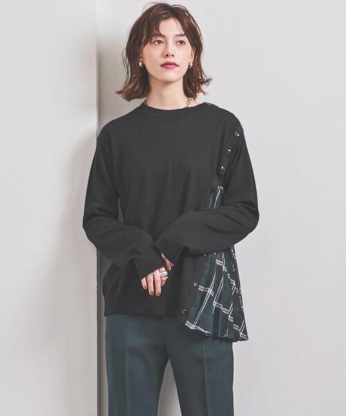 EZUMi(エズミ)の「<EZUMi(エズミ)>チェック サイドプリーツ ニット(ニット/セーター・レディース・ブラック/ネイビー・FREE)」の2枚目の写真